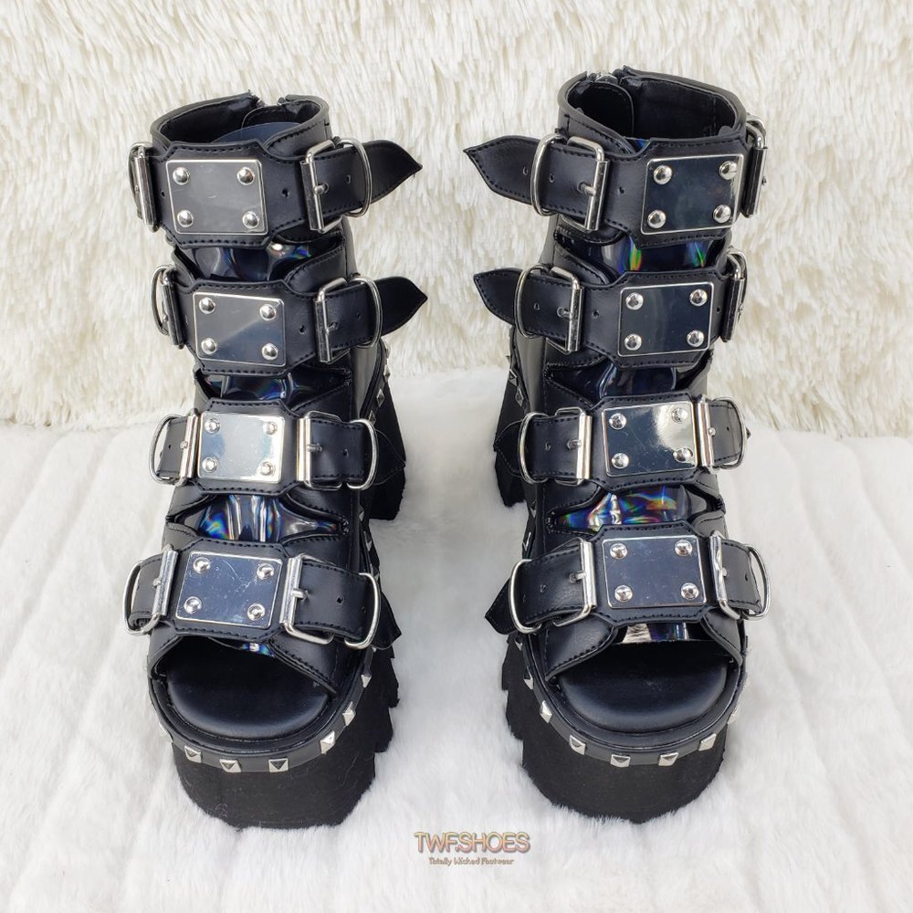 Ashes Metal Plate Open Toe Goth Platform Ankle Boot Sandals Metal Plates Punk